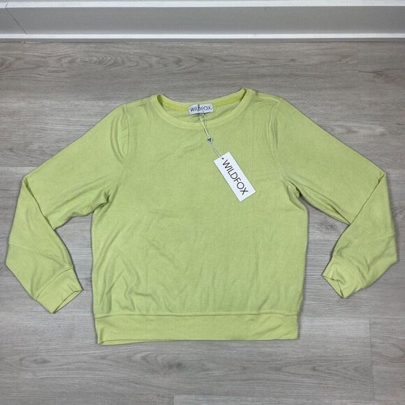 Wildfox Baggy Beach Jumper  Sweater Womens XS Yellow Shadow Lime Crew Neck - Picture 1 of 2